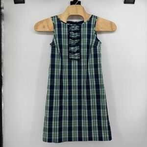 Talbots Womens Plaid Sleeveless Ruffle Dress Blue Green Size 2